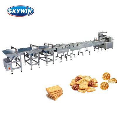 China Automatic Cooking Oil Factory SKYWIN Soft Biscuit Biscuits Flow Packing Production Line for sale