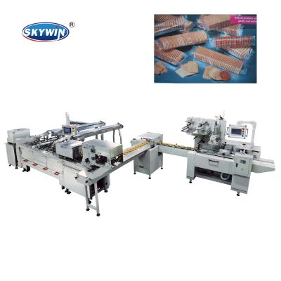 China Cooking Oil Factory Skywin Two Sandwich Cream And Jam Biscuit Machine Connect With On Edge Packing Machine for sale