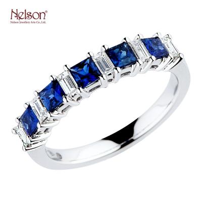 China OEM ODM Zero Risk Wholesale Price No MOQ Custom Logo Factory Reward Fancy 18K White Gold Best Selling Blue Sapphire Diamond Ring for sale