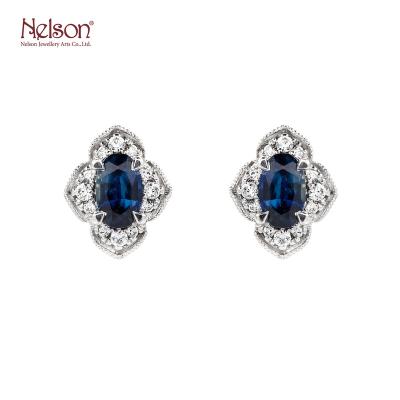 China OEM ODM Zero Risk No MOQ Newest OEM ODM Style 18K White Gold Classic Sapphire Diamond Anniversary Stud Earring For Women for sale