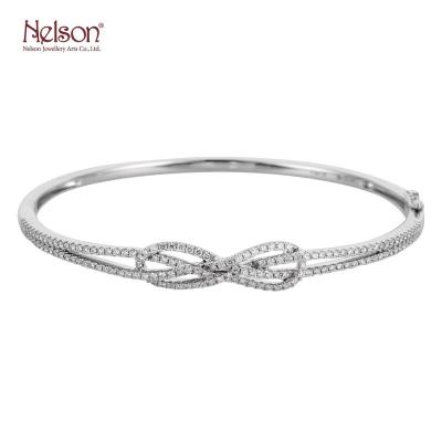 China CLASSIC Reward Factory Winning Wholesale Price No MOQ Zero Risk Bling 18K White Gold Diamond Wedding Ribbon Bangle For Top Couples for sale