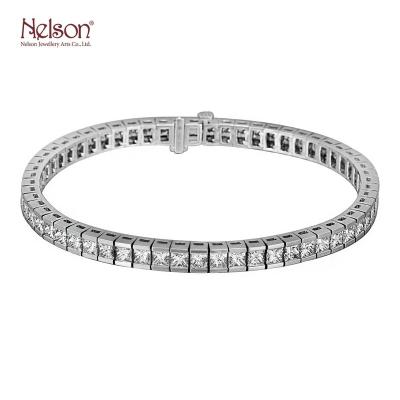 China Factory Wholesale Price OEM ODM New Arrival 18K 750 White Gold Winning Channel Set Princess Cut Diamond Bracelet For Women for sale