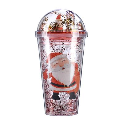 China Christmas Double Walled Cute Pattern Water Bottles Christmas Gift Custom Glitter Water Bottle for sale