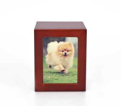 China Hot Selling Stored Wooden Photo Urn MDF Plated Cemetery Ashes Urns for sale