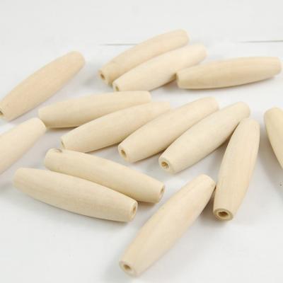 China Eco-Friendly Decorative Big Hole Wooden Beads 13*51Mm Long Rice Shaped Natural Wooden Beads for sale