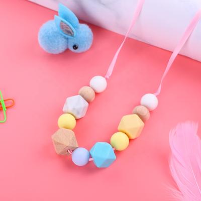 China Soft Toy Beech Beads Silicone Necklace Baby Teether Beads Chewable Necklace Children's Necklace for sale