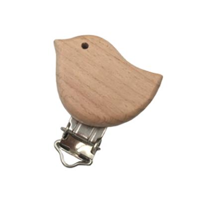 China BPA Free New DIY Wooden Pacifier Clip Bird Decoration Beech Wood Teething Pacifier Clip For Baby for sale