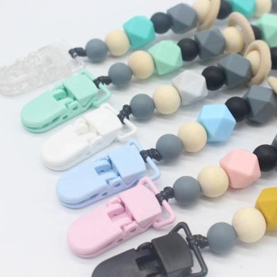 China Hot Selling INS Amazon BPA Free Hot Sale Pacifier Nipple Clip Chain Silicone Beads Dummy Pacifier Clip Chain for sale