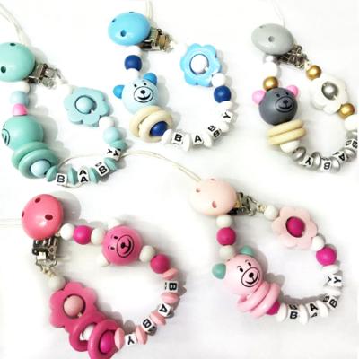 China Soft Toy Newest Colorful Pacifier Chain Clip Flower/Letter Beads Baby Pacifier Dummy Clip Chain for sale