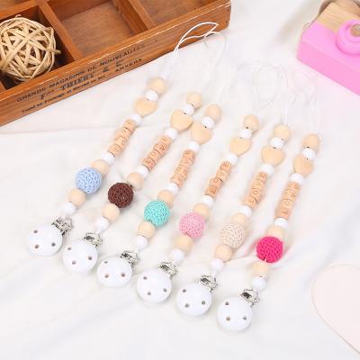 China BPA Free LOVE Alphabet Beads Pacifier Clip Anti-Drop Wool Beads Chain Pacifier Chain for sale