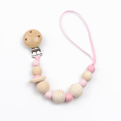 China Toy Wood Color Circle Color Circle Round Bead Nipple Soft Chain Nipple Clip Wooden Pacifier Chain for sale