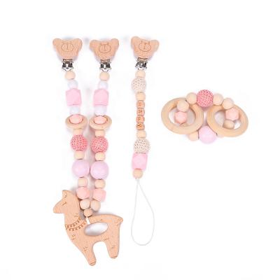 China Soft Toy 3 Pcs / Set Baby Stroller Pendant Beech Llama Teether Pacifier Chain Bracelet Animal Toy Set for sale