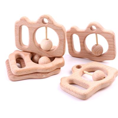 China Rattle Accessories Camera Shape Wooden Rattle Safe Newborn Baby Safe Educational Diy Baby Rattles Toys for sale