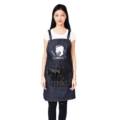 China Hair Stylist Denim Apron With Tool Bag Waterproof Apron Apron With Pockets for sale