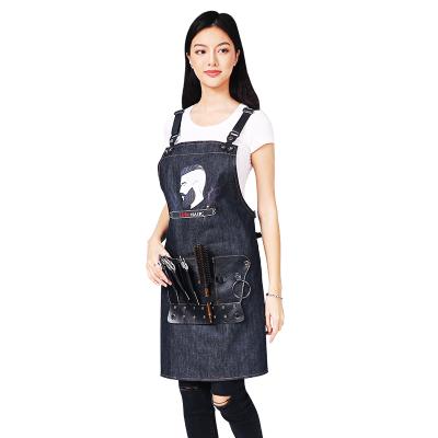 China Hair Stylist BBQ Black Denim Apron With Tool Bag Waterproof Apron Apron With Pockets for sale