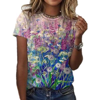 China Anti-Wrinkle Sexy Ladies T-shirt Summer Loose Women Floral Print XL New 3D Tops Printed Lovely Abstract Pattern Oversized T-shirt Women for sale