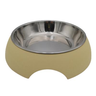 China 2030108 Eco Friendly Non-automatic Fiber Stainless Steel Pet Cat Dog Small Bamboo Feeding Bowl for sale