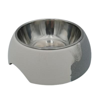 China Wholesale 2030109 Non-automatic Eco-friendly Bamboo Fiber Pet Food Cat Dog Bowl Double Colors With Stainless Steel Tank for sale