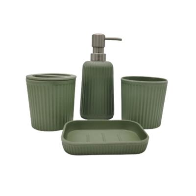 China Bule 2091100 2021 4pc Modern Sustainable Pink Green Gray Bamboo Fiber Bathroom Decor Set Bathroom Accessories Set for sale