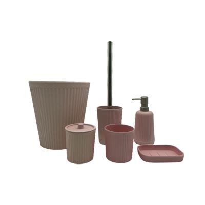 China 2091109 Sustainable Hotel Bathroom Products Accessories 6 Piece Bamboo Fiber Set With Bin for sale