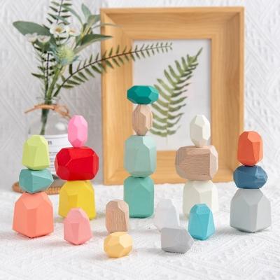 China Educational Toys Wooden Blocks Colored Stone Toys Rainbow Stone Building Block Creative Educational Toy for sale