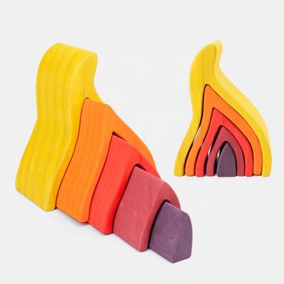 China The Wooden Rainbow of Educational Toys Building Block The Car Volcano Coral Sea Wave Wood Stacking Toy Kids Toddlers Tree Game for sale