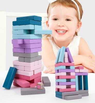 China Large Size Constituent Toy Wooden 48PCS Macaron Building Block Table Game Domino Children Intelligence Toys for sale