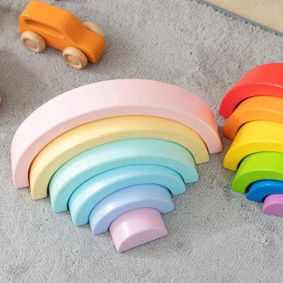 China Building Toy Wooden Rainbow Stacker Toy Interlocking Blocks Puzzles Tunnel Stacking Montessori Learning Educational Toys for sale