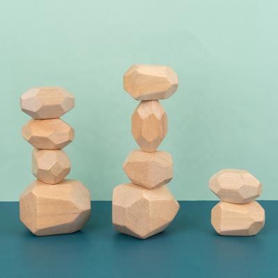 China Educational Toy 10pcs Natural Colorful Wooden Stones Educational Diy Wooden Blocks Stacking Game For Kids for sale