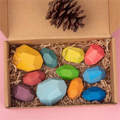 China TOY 10pcs Rainbow Color Stones DIY Educational Wooden Toys Kids Wooden Balancing Stones Toy for sale