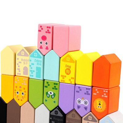 China Colorful Wooden Cartoon Toy Building Blocks Learning Toys To Cultivate Practical Logical Thinking Training Ability for sale