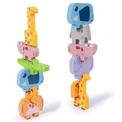 China Cartoon Toy Wooden Balance Stacking Game with 10 Card Game Montessori Stacking Development Learning Balance Wooden Blocks for sale