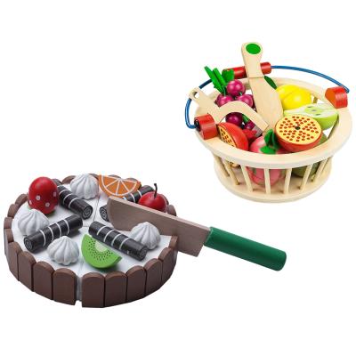 China Montessori Fruit and Vegetable Wooden Magnetic Cut Toys Pretend Play Cutting Cake Play Food Kids Toys for sale