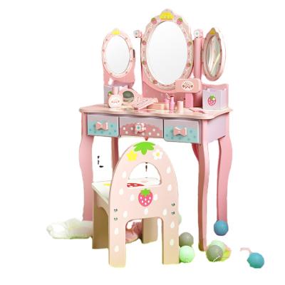 China New Wooden Play Dressing Table For Every Family Kids Toy Set Puzzle Pretend Play Girl Makeup Birthday Gift for sale