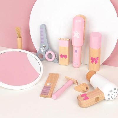 China Wooden Haircut Toy Set Child Simulation Wooden Toy Set Holiday Gift Pink Creative Girl's Room Toy Teaching Aids New Product for sale