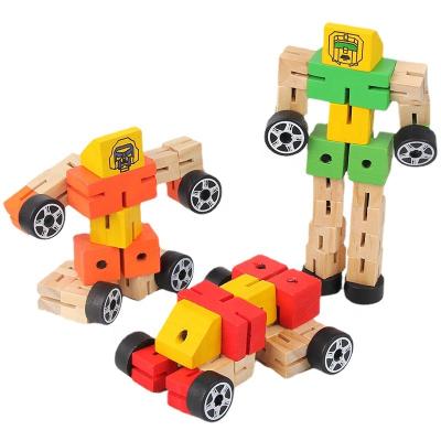 China Autobots Educational Wooden Creative Variable Transformable Wooden Robot Toys Children's Handmade Toys for sale