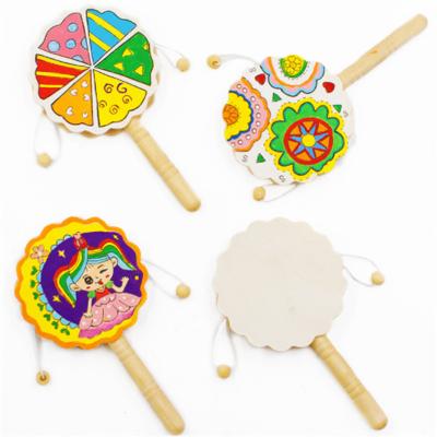 China Toy Baby Kids Cartoon Wooden Rattle Drum Spinning Fun Educational Toy for sale