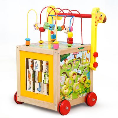 China Wooden Children's Walker Round Anti-rollover Trolley Round Anti-rollover Wooden Children's Walker Multifunctional Puzzle Bead Toys for sale