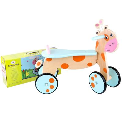 China Cute Sliding Four-Wheel Soft Wooden Stroller Education Deer Baby Kids Walker Early Educational Toy Toddler Birthday Gift for sale