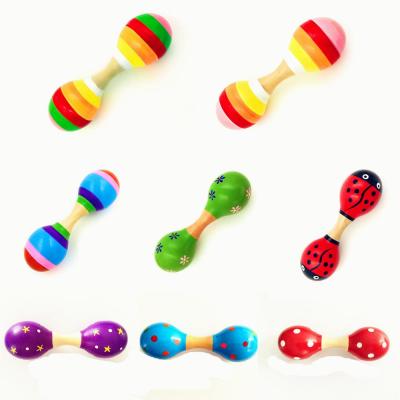 China Educational Rattle Shaker For Party Toy Musical Instrument Baby Kid Toy Double Head Colorful Wooden Maracas for sale