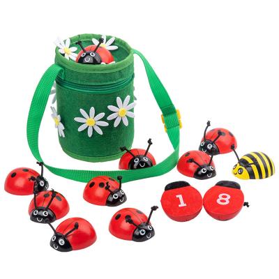 China Wooden Educational Toy Teaching Aids Beetle Montessori Counting Learning To Count Ladybug Felt Backpack Educational Toy for sale