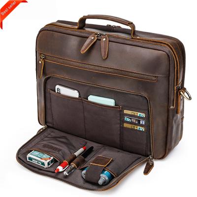 China Wholesale Custom Made Durable 15.6 Inch Laptop Bags Briefcase Business Briefcase Genuine Leather Men's Crazy Hot Sale Leather Bag for sale