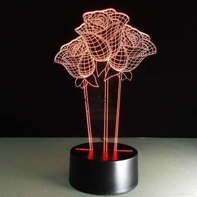 China Modern Beautiful Love Rose Flower LED Night Light 3D Optical Illusion Table Lamp 7 Color Changing for sale