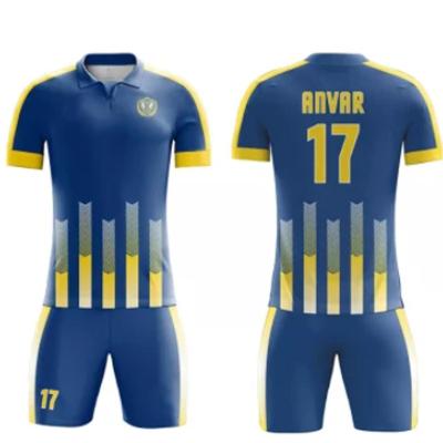 China wholesale custom cheap football soccer uniform blue yellow skin-friendly uniform football for sale