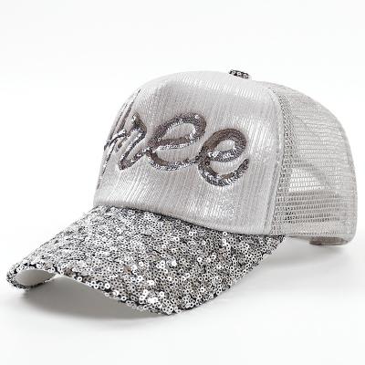 China breathable & Good quality dome fashion waterproof hot sale unbranded clothing sports logo alphabet sequins baseball cap hat for sale