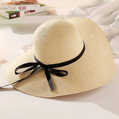 China Sunproof GoodsBeauty Summer Sun Hat Outdoor Travel UV Protection Women Ladies Beach Sunshade Hat Wide Brim Straw Hat for sale