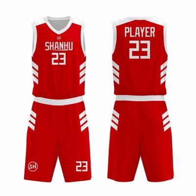 China Antibacterial Top Quality Mens Red Basketball Suits Digital Printed Sports Basketball Tank Top for sale