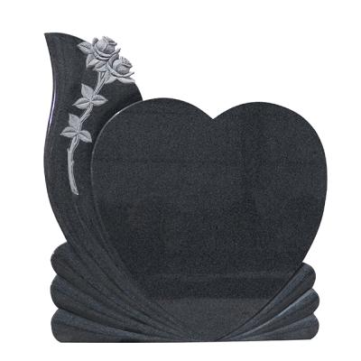 China Modern Custom Heart Shape China Black Granite Headstone Headstone Headstone With Rose Flower Carving for sale