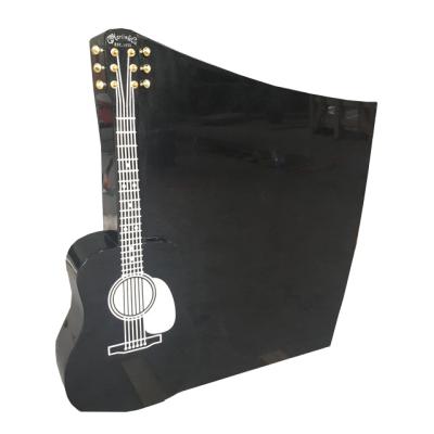 China New Zealand Modern Cheap Style Black Granite Headstone Headstone Monuemtn With Carving Guitar Decoration for sale