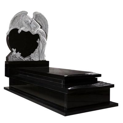 China Modern Heart Shaped Nero Angel Impala Granite Headstone Memorial Memorial Headstone With Base for sale